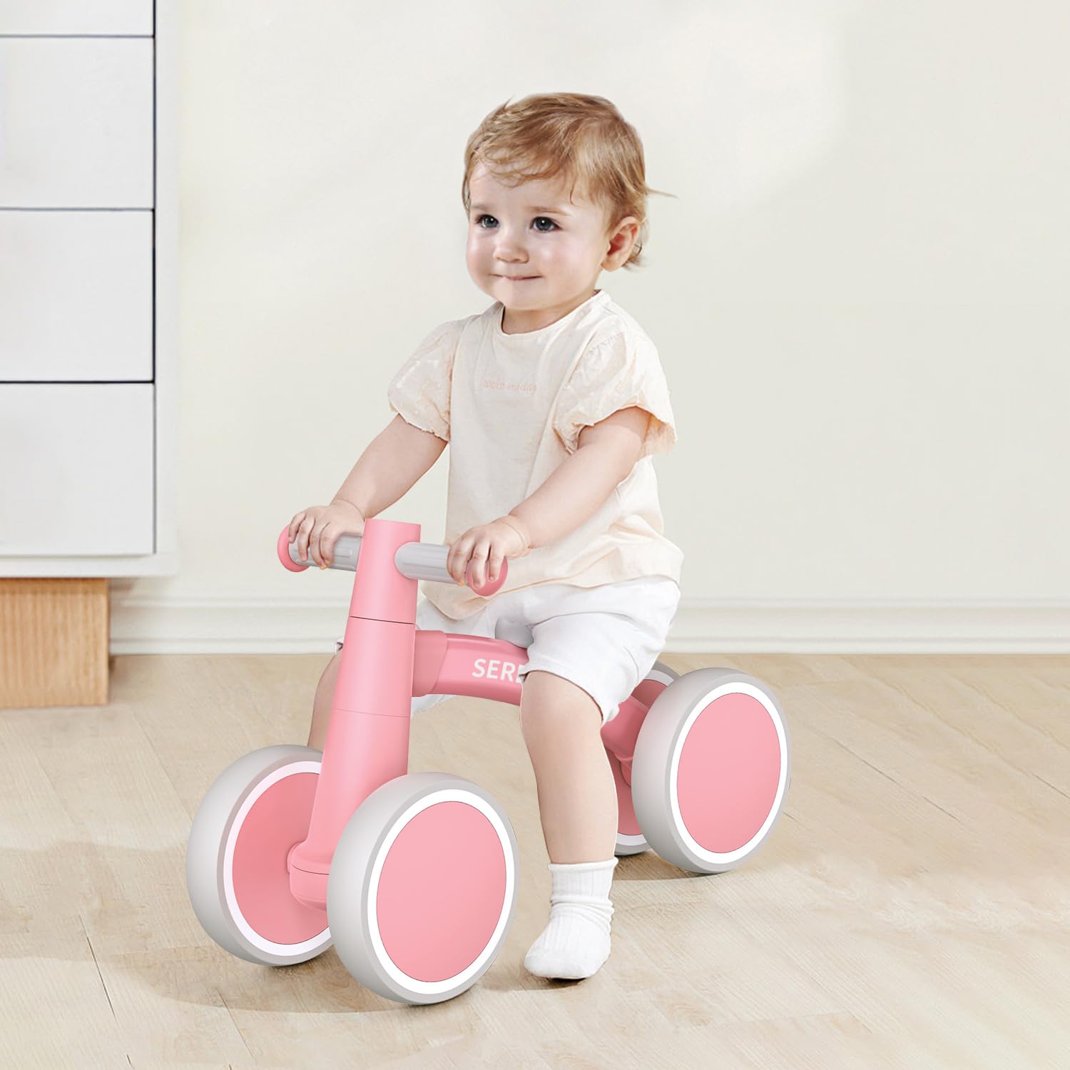 SEREED Kinder Laufrad ab 1 Jahr, Lauflernrad Spielzeug für 12-24 Monate Baby, Erstes Fahrrad ohne Pedal mit 4 Rädern für Jungen und Mädchen, Kleinkinder Erste Geburtstag Geschenk