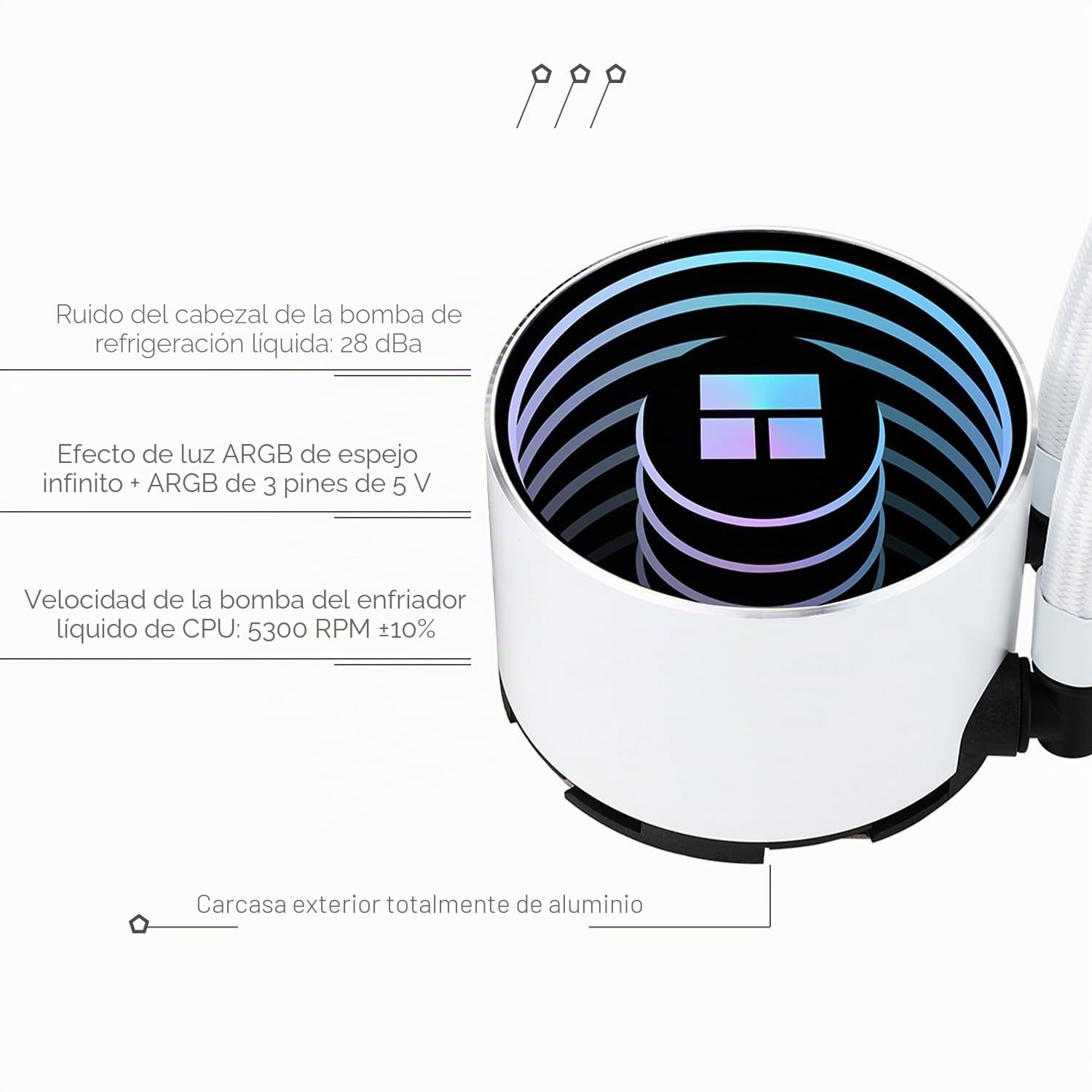 TR-Thermalright Frozen Notte 360 White ARGB V2 - Refrigerador de CPU líquido - Efecto espejo infinito, refrigeración Aio de 360 mm, ventilador de 3 PWM-2000RPM, para AMD AM4/AM5, Intel LGA1851/1700