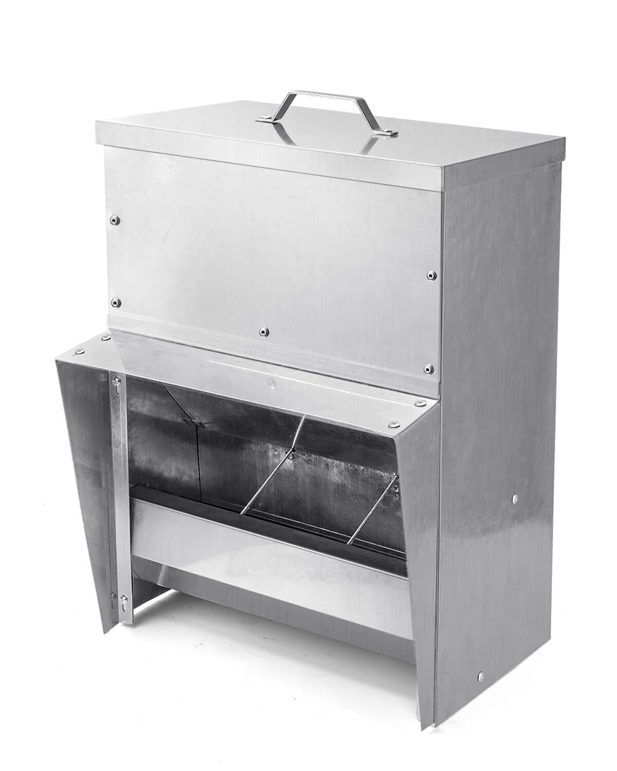 vensovo Galvanized Chicken Feeder - 25Lbs Outdoor Waterproof Metal Feeder with Lid, Coop Food Dispenser No Waste for Chicken, Haning or Stand