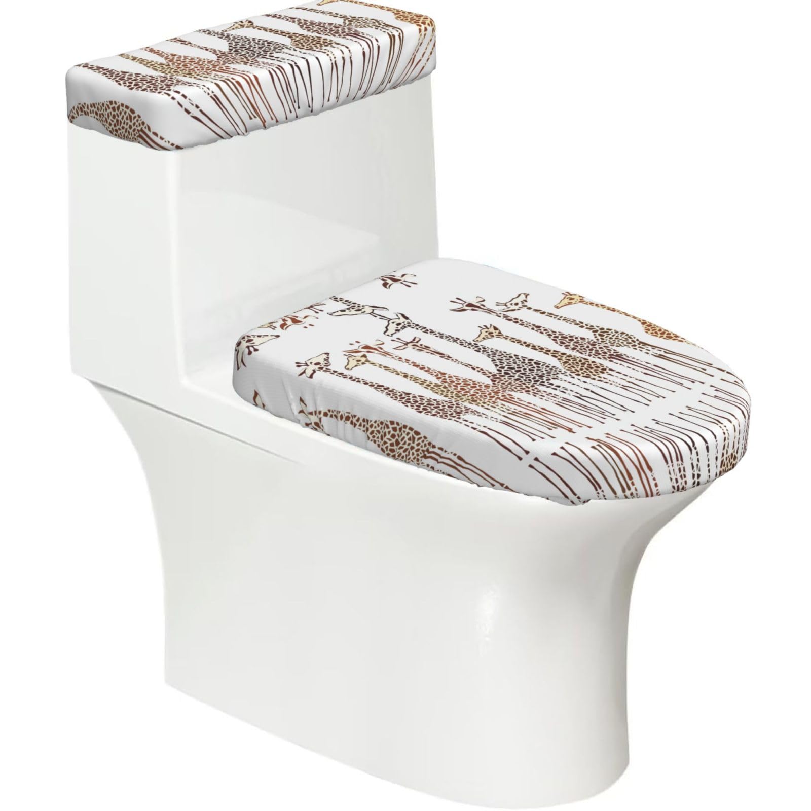 Cute Cartoon Funny Giraffes Printed Toilet Tank and Lid Cover Set of 2 for Most Bathrooms, Fits Elongated Round Toilets