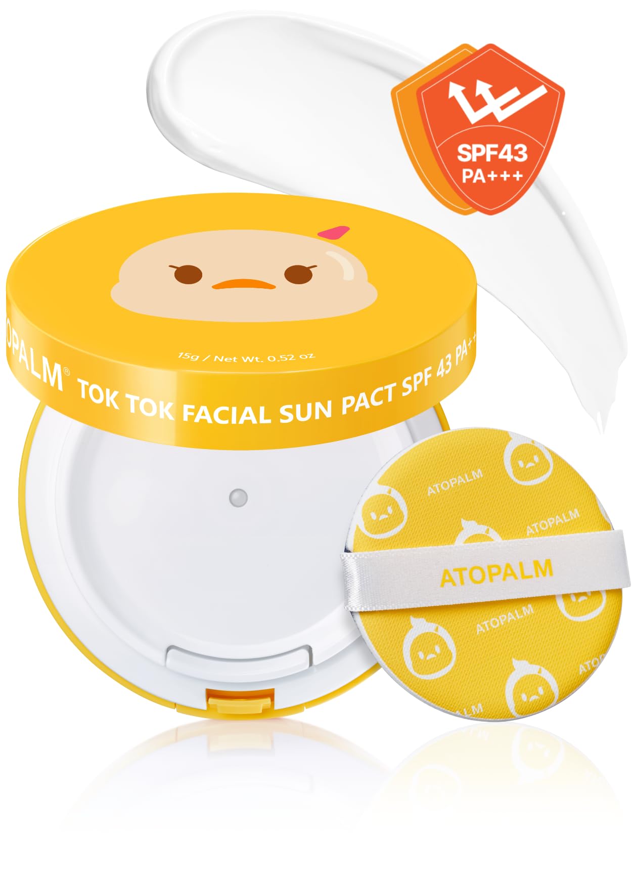 ATOPALM Tok Facial Sun Pact 15g SPF43 PA+++| Zinc Sunscreen for Sensitive Skin | Dry Moisturizing Protection Korean Mineral Cream