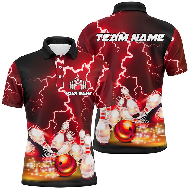 Herren & Damen Bowling Polo & Quarter Zip Shirts Custom Rot Blitz Donner Bowling Team Jersey, Geschenk für Bowler T150