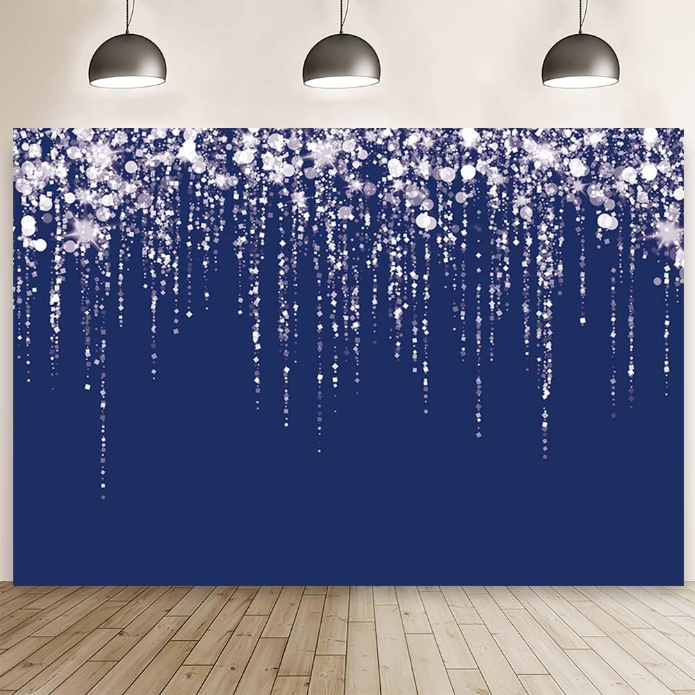 AIBIIN 10x7ft Navy Blue Glitter Backdrop Birthday Party Decorations Silver Sequins Dots Photography Background Wedding Bridal Shower Party Decor for