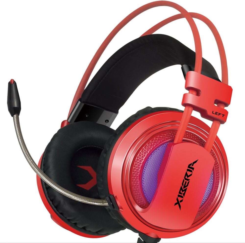XIBERIA V10 PC Gaming Headphones Over-ear USB Headset with Microphone Volume Control - Red