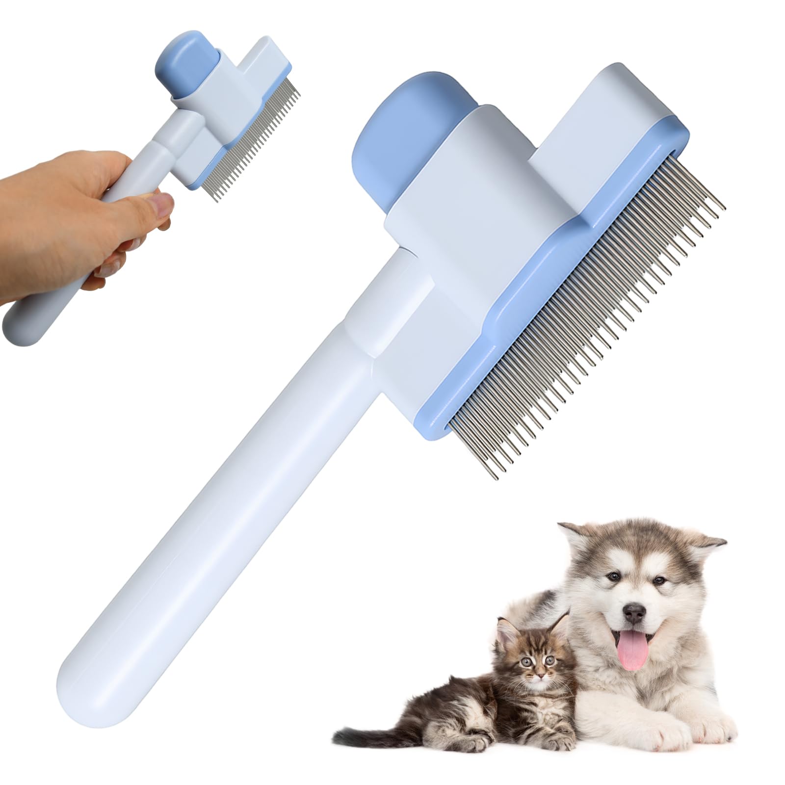 1mm Dents Rondes Brosse pour Chat et Chien, Brosse Poil Long et Court, Peigne Anti Puces pour Mascota, Peigne Chat et Chien Auto-Nettoyante, Élimine Poils Et Saletés, Doux pour La Peau