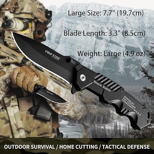 Miniatura 2 de Cuchillo plegable de acero inoxidable de 7.7 pulgadas, longitud de hoja de 3.3 pulgadas con mango de aleación de aluminio, cuchillo con diseño de