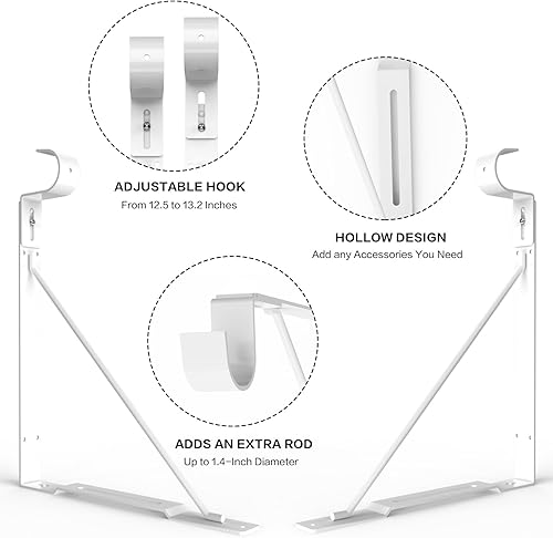 Miniatura 3 de Eau - Estante de armario con gancho ajustable y soportes para barra, 4 paquetes de soporte de barra de armario resistente blanco para almacenamiento