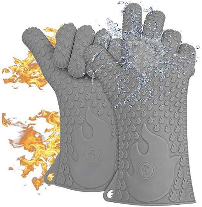 Jolly Green Products Ekogrips Premium Grilling Gloves Heat Resistant BBQ Gloves for Indoor and Outdoor Cooking, Meat Handling Gloves, Kitchen Oven Gloves with Fingers, Silicone Oven Mitts