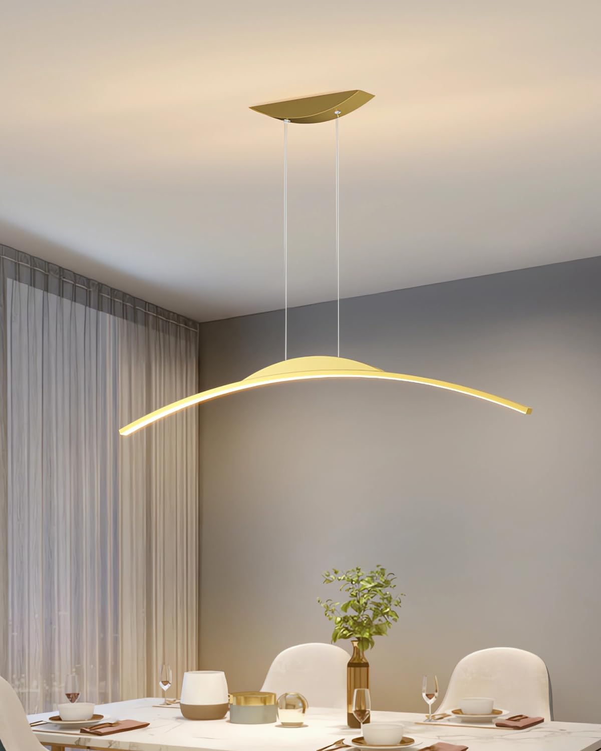 MOMOYY LED Pendant Lights Modern Dining Room Curved Pendant Light Dimmable Bar Lighting with Remote Control Kitchen Lighting Can Be Used in Kitchen Bar Restaurant Office (Gold, 80CM)