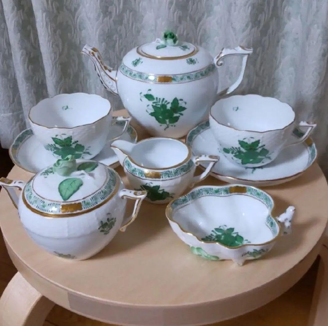 【匿名配送・希少】ヘレンド アポニーグリーン ティーセット一式 匿名配送・希少】ヘレンド アポニーグリーン ティーセット一式 匿名