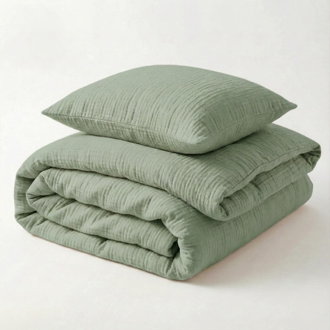 Mooskind Musselin Kinderbettwäsche 100x135 cm mit Kissenbezug 40x60 cm [eukalyptus] – 100% Bio Baumwolle & Ökotex geprüft – Musselin Bettwäsche Kinder Set für Mädchen & Jungen – Made in Europe