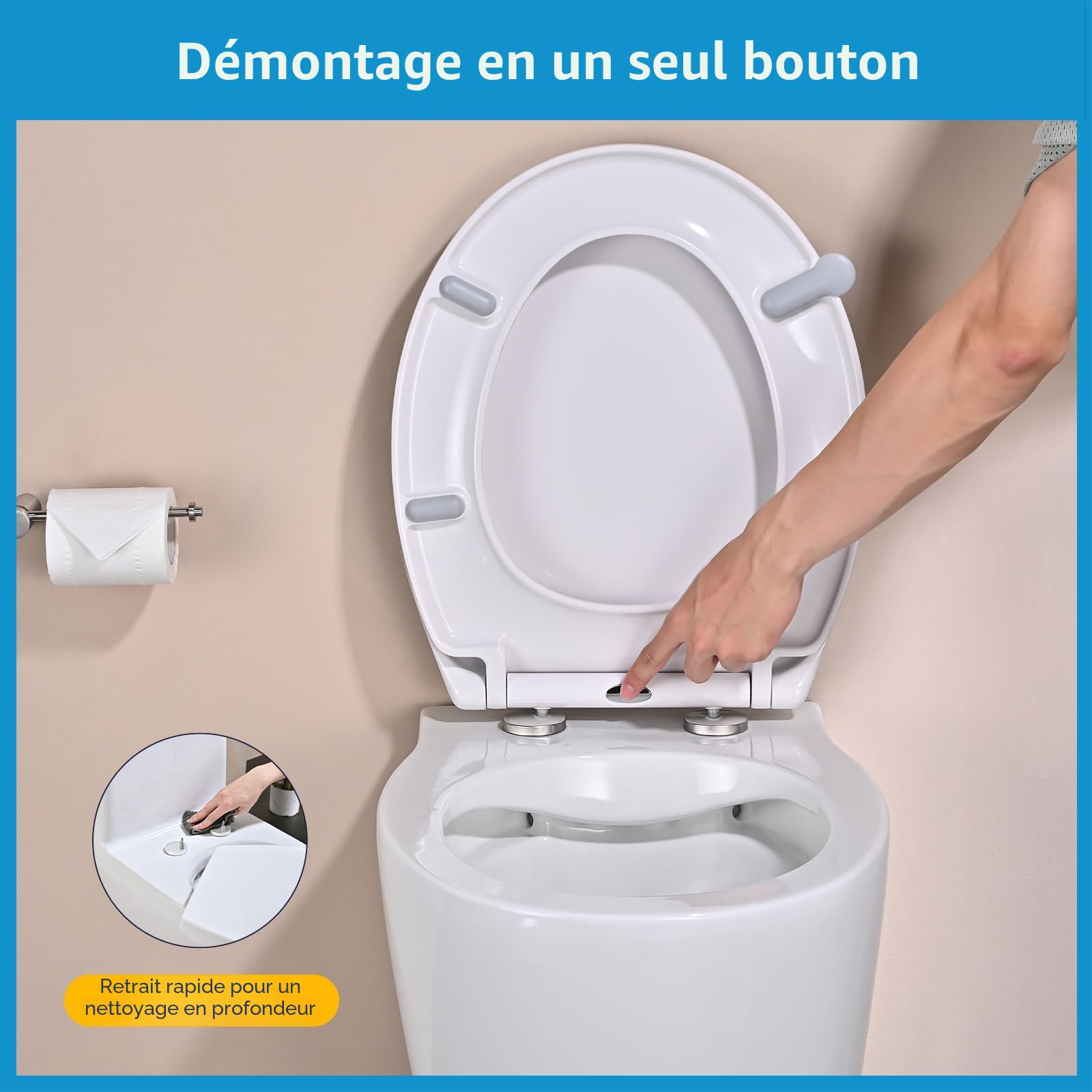 Abattant WC Universel Forme O avec Frein de Chute, 44,6 x 37,2 x 5,2 cm, Blanc, 150 kg