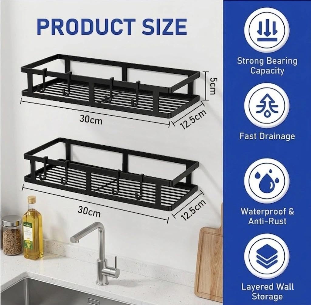 Portaspezie da Parete 2 Pezzi, Porta Spezie per Cucina Salva Spazio in Metallo Nero, 30 x 12,5 x 5 cm, Portaspezie da Appendere per Barattoli e Condimenti