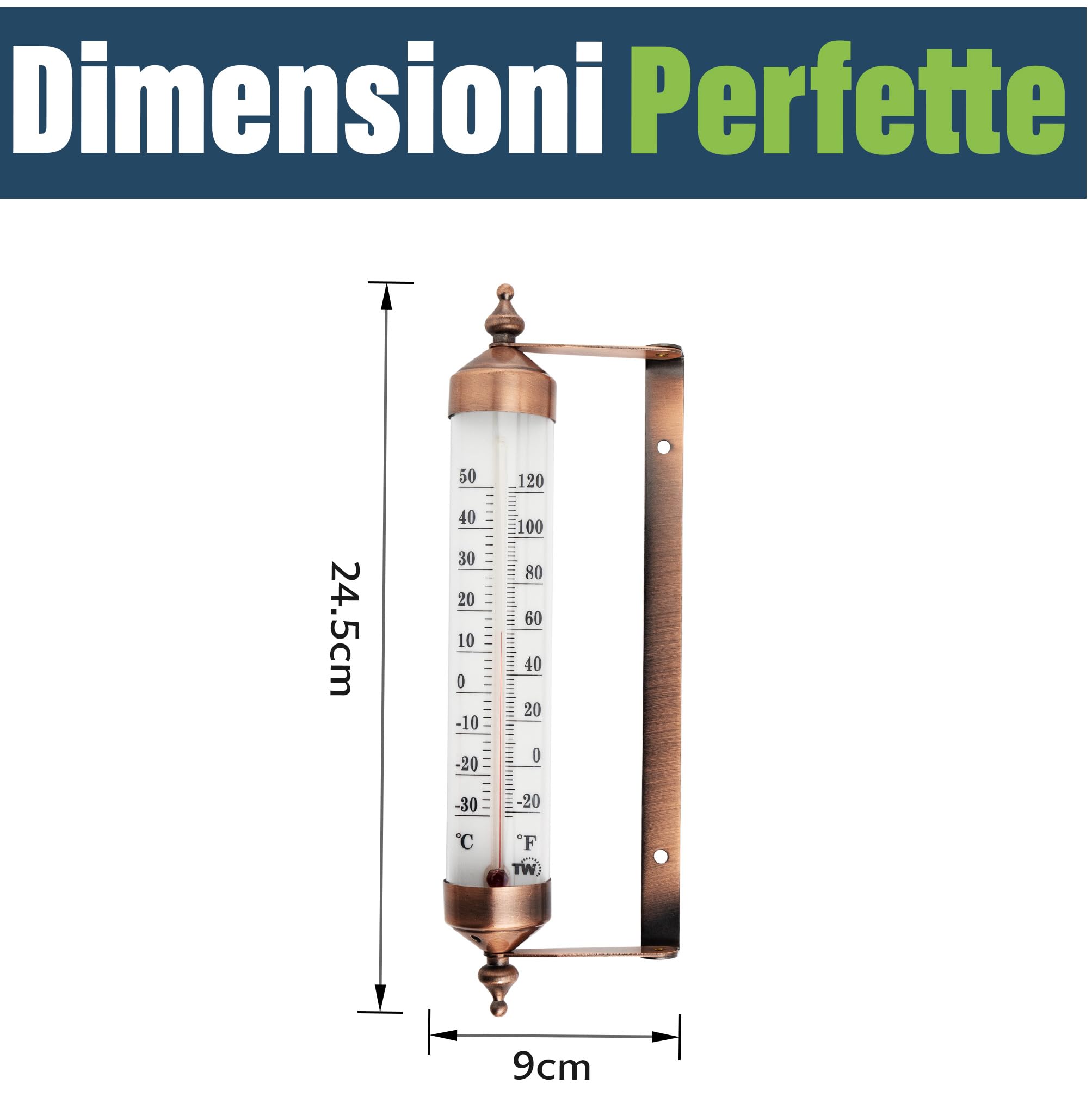Termometro da esterno con design effetto bronzo, elegante termometro da giardino, adatto per esterni, per manometro di temperatura da parete, serra, garage, facile da appendere