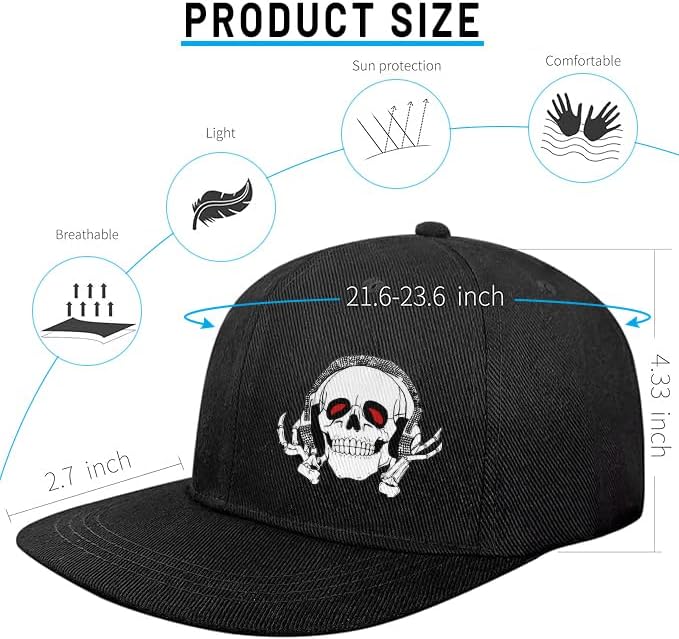Snapback Hats for Men Baseball Cap Adjustable Flat Bill Trucker Dad Gift Skull Hat - Image 2