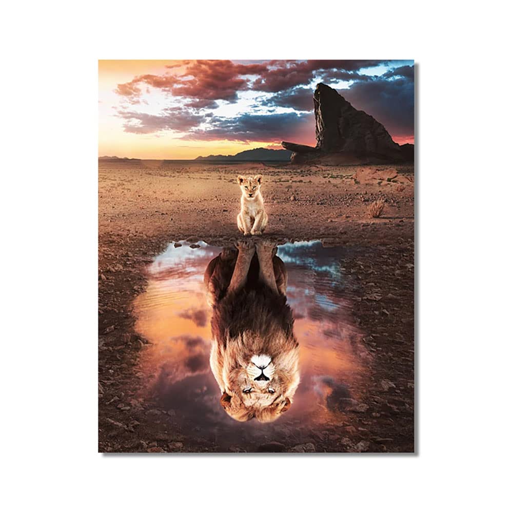 Toile lionceau africain au coucher de soleil inversé cadre en bois 40x60 cm pour salon