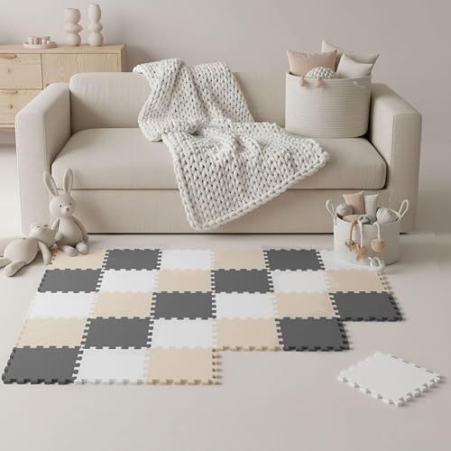 LittleTom 27 Piezas Alfombra Bebé desde el Primer Mes - 30x30 cm Colchoneta de Espuma EVA Acolchada