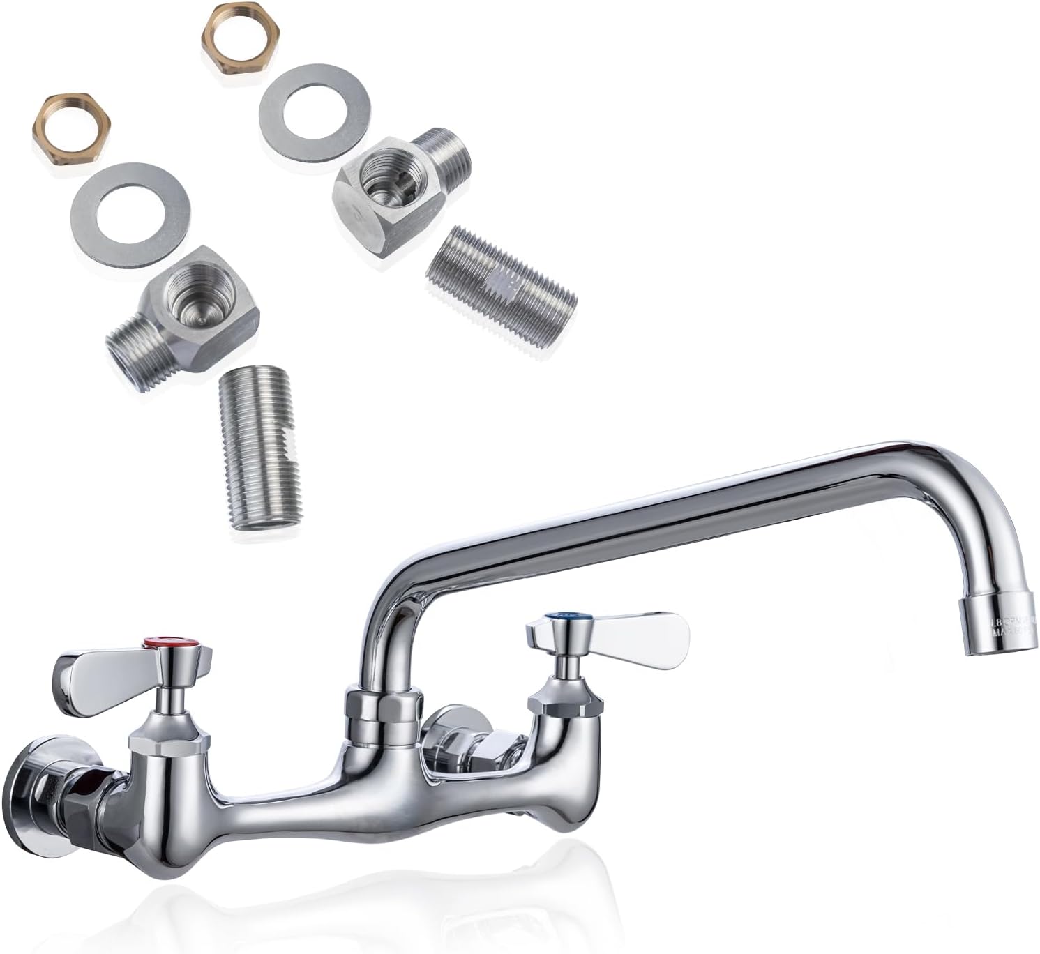Leak-Free Commercial Sink Faucet 8" Center 8" Swivel Spout, Wall Mount Kitchen Faucet 2 Hole 2 Handles, Industrial Restaurant Compartment Sink Faucet, 1/2" NPT Thread, Brass