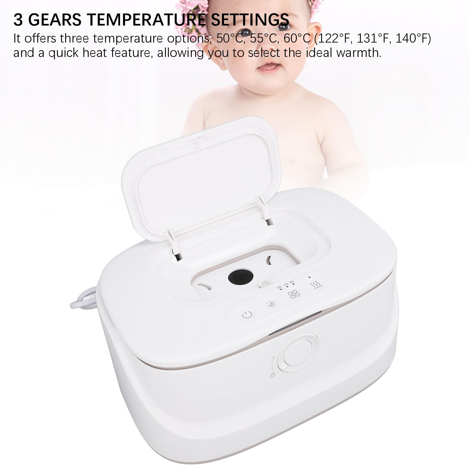 POENVFPO Chauffe-Lingettes avec Température Réglable et Veilleuse pour les Soins de la Maison et du bébé, Distributeur de Lingettes Humides alimenté par USB de Grande capacité, Conception à Ressort