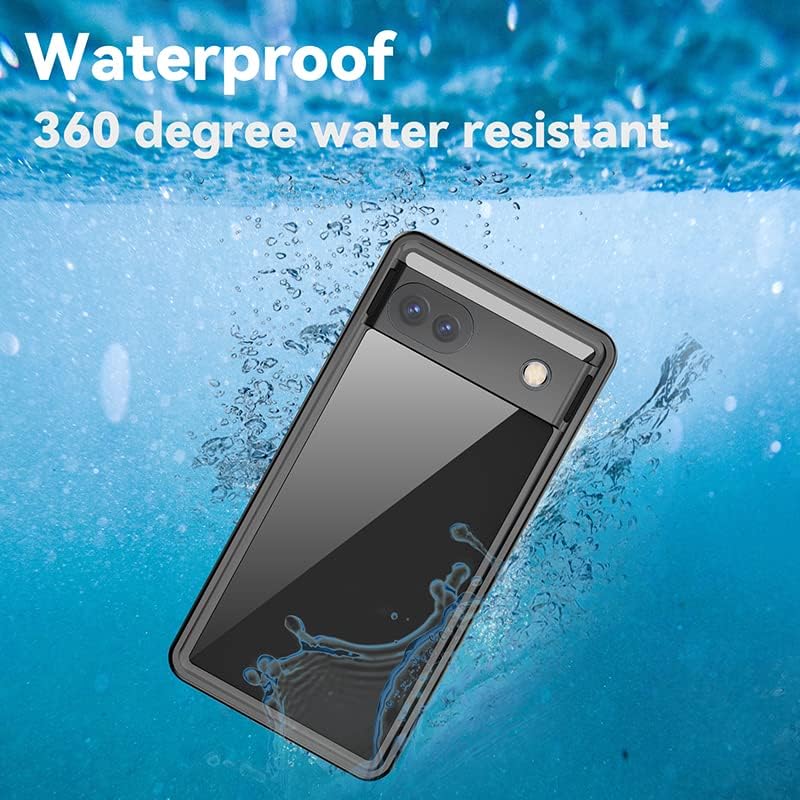 Compatible with Google Pixel 6a Waterproof Case, Outdoor Sports IP68 Waterproof Dustproof Snowproof Underwater Full Body Case with Screen Protector Shockproof Case (Black)