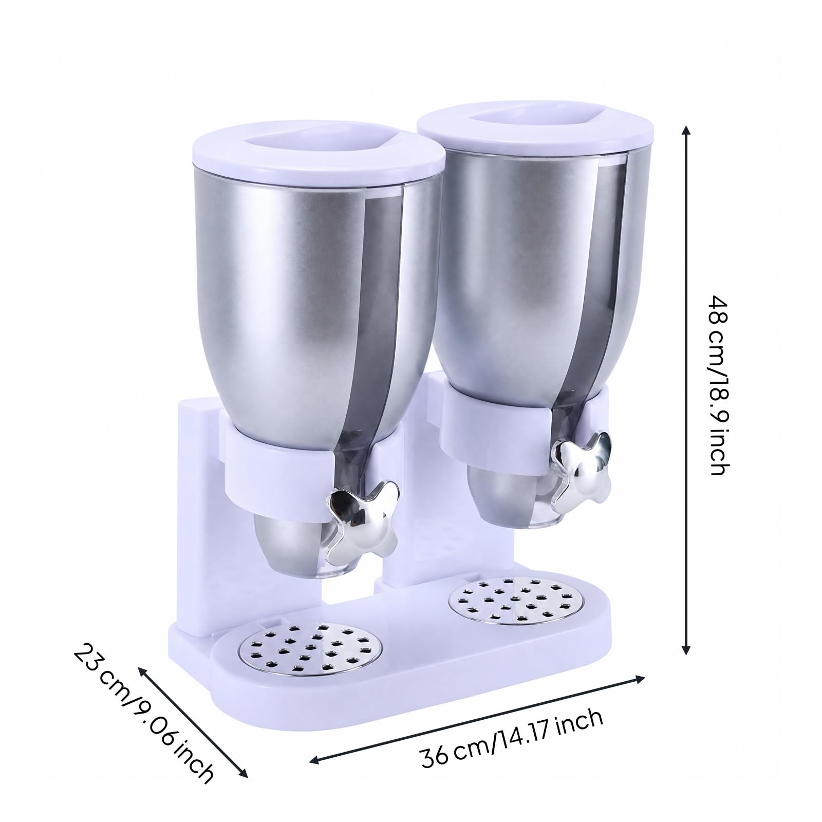 Distributeur à Céréales Compartiment Transparent Distributeur Comptoir Collecteur'égage sans pr Cuisine, Argent 7L Double