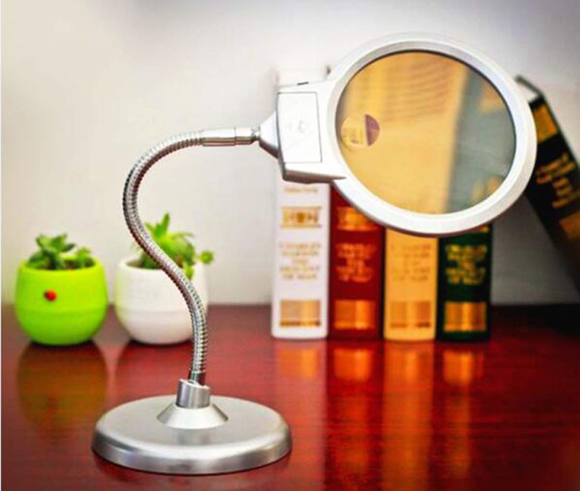 Lente d'Ingrandimento 2X 5X con Luce sul Supporto Mani sul Braccio Tavolo in Vetro Illuminato Supporto da scrivania Lettura ies/A of Love
