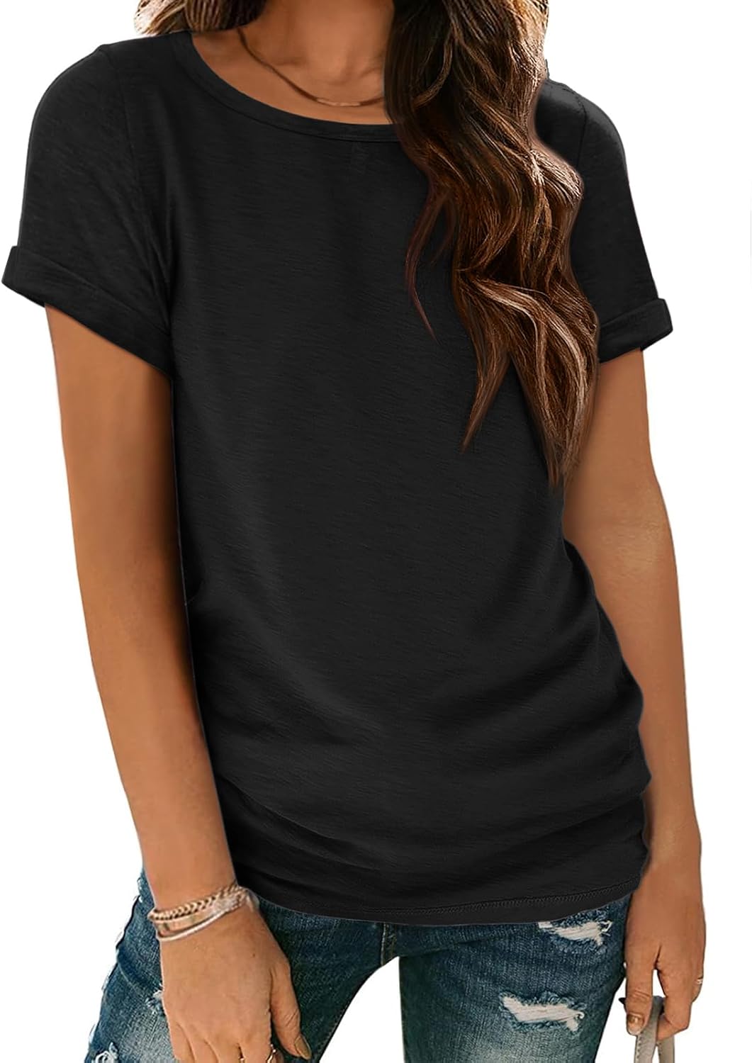 ATHMILE Women's Boat Neck Tops Fashion Short Sleeve Scoop Neck Tees for Women Trendy Casual Shirts Summer Beach Outfits 2026