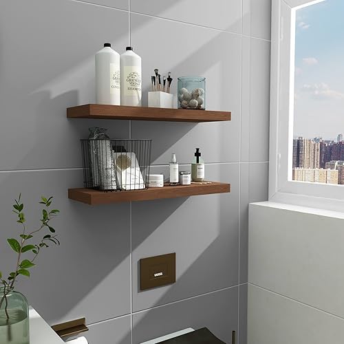 Miniatura 7 de WELLAND Allen - Estantes flotantes de 8 pulgadas de profundidad, juego de 2 estantes de pared de madera recuperada, estantes de pared de pino