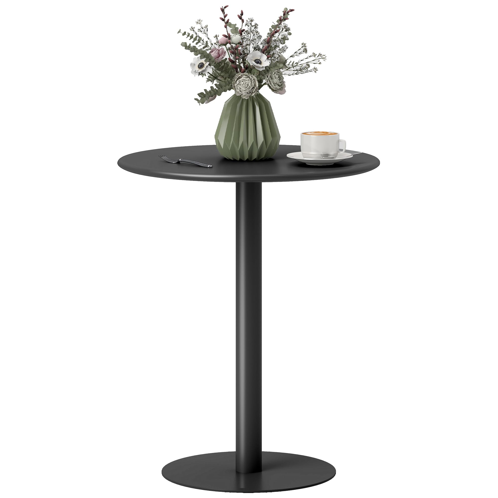 HOMCOM Esstisch 60 x 60 cm Rund Küchentisch für 2 Personen Esszimmertisch mit Säulentisch Kleiner moderner Tisch für Küche, Esszimmer Wohnzimmer Schwarz