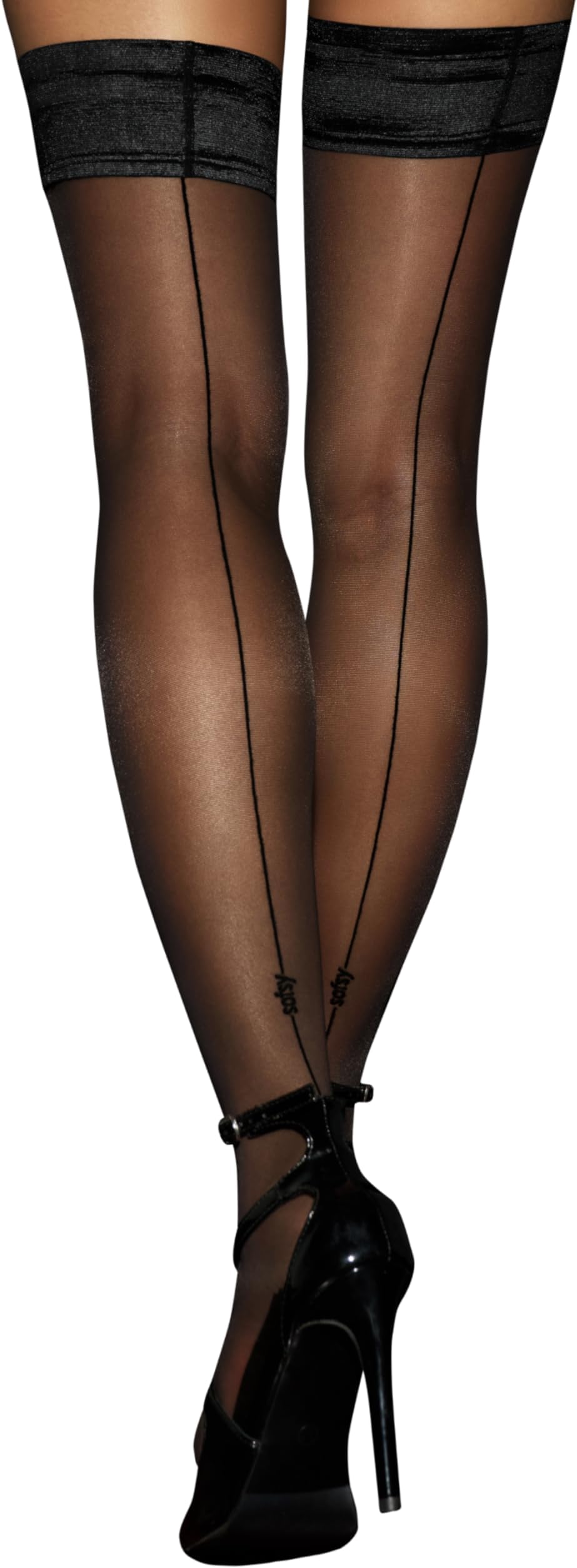 sofsy Silky 20 Denier Back Seam Thigh High Stockings for Women - Double-Silicone Stay-Up & Vintage Cuban Heel Design