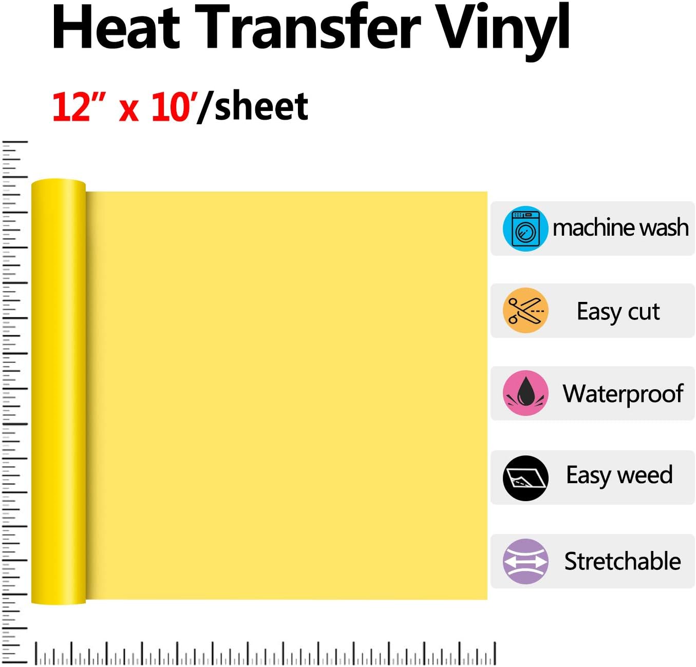 RENLITONG Heat Transfer Vinyl,12 Inch by 10ft Yellow Iron on Vinyl image 2