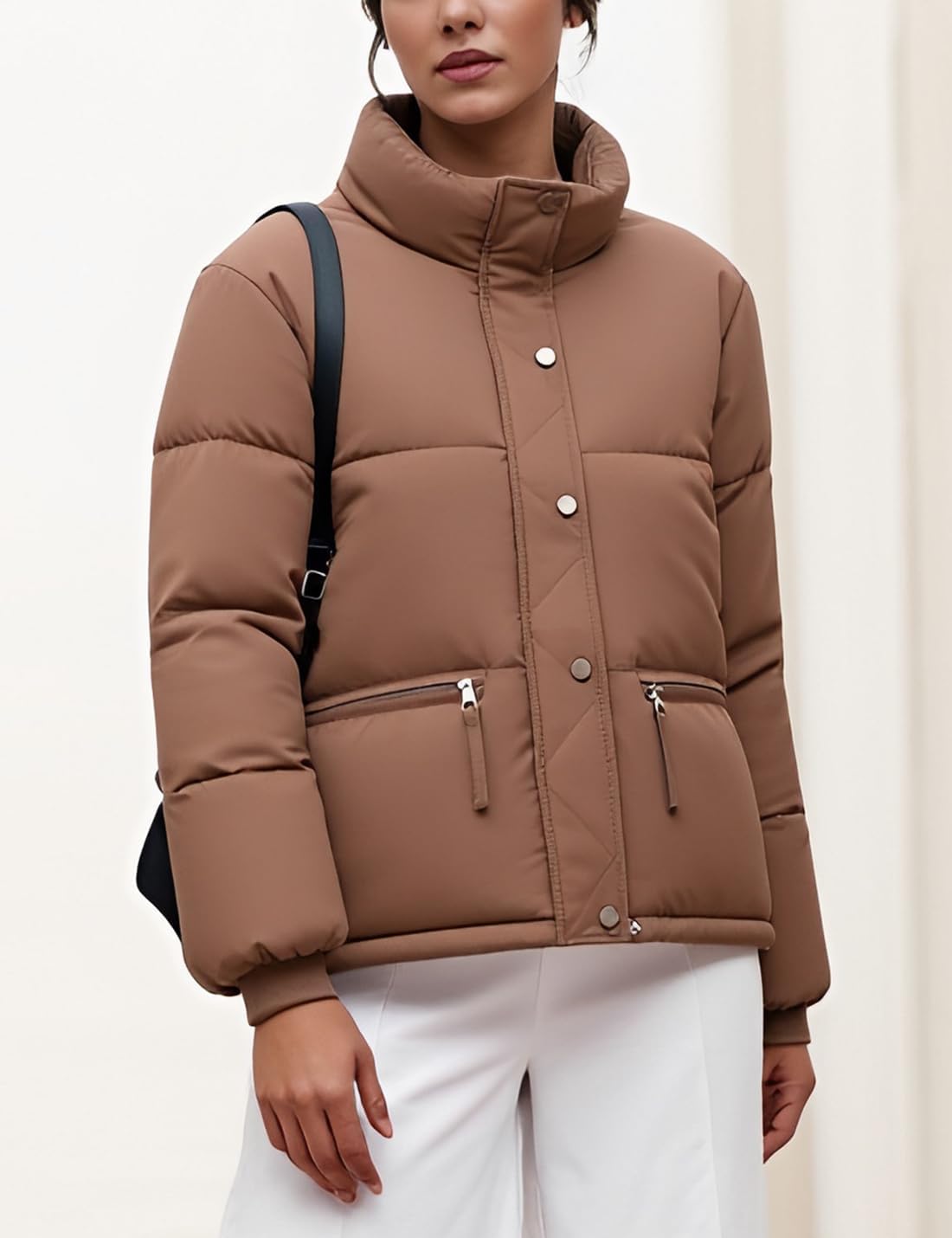 hathne Women's Cropped Puffer Jacket Winter Warm Puffy Quilted Lightweight Jackets Coats - Image 4