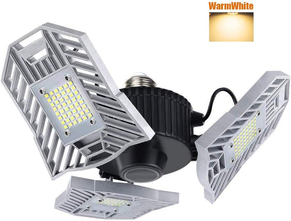Garage Light, Led Deformable Lamp, 60W 6000lm Garage Lighting, led Garage Ceiling Lights, Led Shop Lights, Garage led Bulbs, Super Bright led Bulbs Light (E26 Base, 3000K, Warm White)