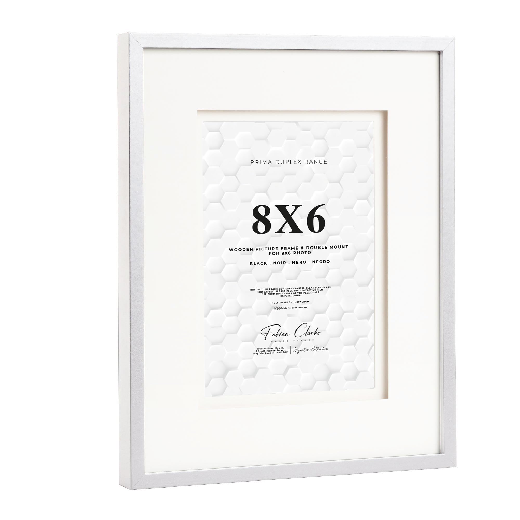 Fabian Clarke London® 8x6 White Wooden Picture Photo Frame with Off White Double Mount to Hang Portrait or Landscape For 8x6 Photo