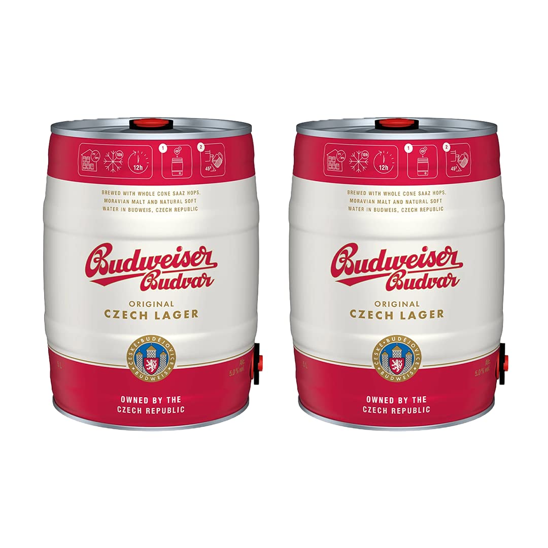 Budweiser Budvar Premium Czech Lager 5ltr Mini Keg (Set of 2) - 5.0% ABV - Gifts for Men and Women, Bar Accessories for Home Pub, Beers and Lagers Offers, Craft Beer, German Beer