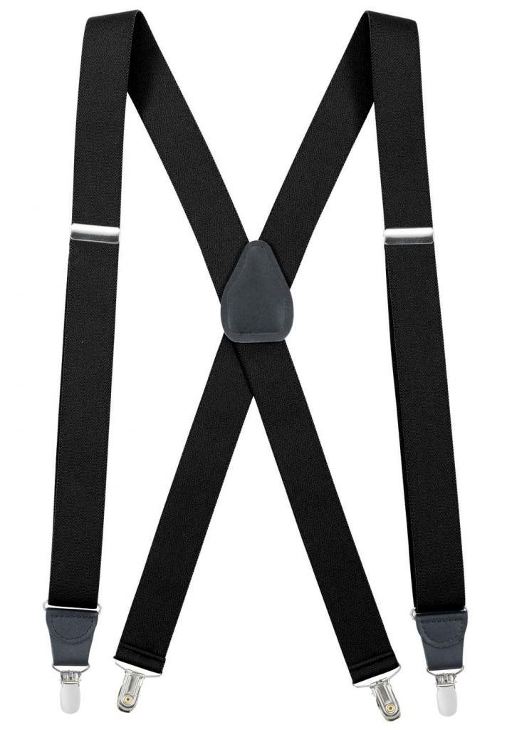 HOLD'EM Suspender Men X-Back Clip on Leather Crosspatch-Black (Tall 54