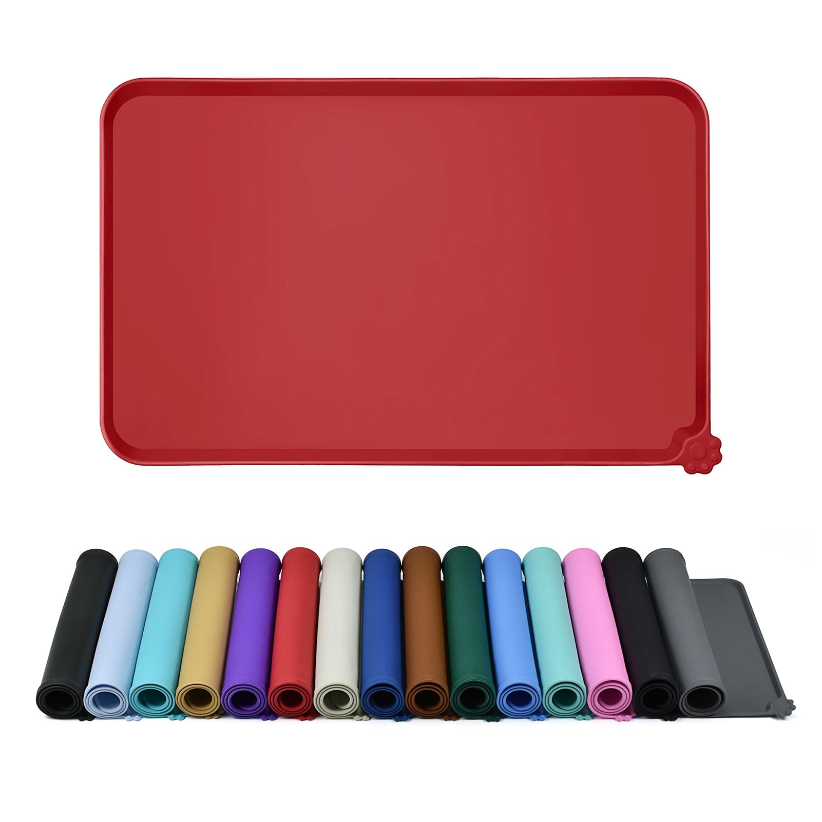 Reopet Waterproof Pet Feeding Mat with High Raised Edges, Heavier and Thicker Placemats for Cat Dog Water Bowl with BPA Free, Dogs Cats Food Mats for