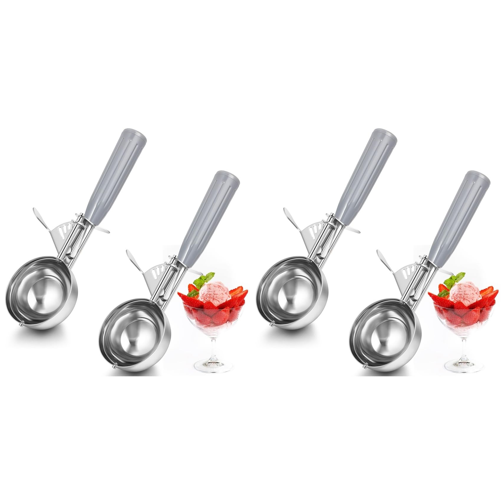 Hndhbfgrt 4Pcs 4oz Release Cookie Scoops Ice Cream Scooper with Trigger Release Portion Scoop Stainless Steel for Portion Control
