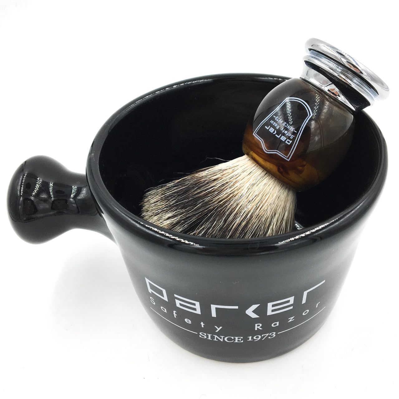 Parker Safety Razor 100% Tasso Puro Setola Faux Horn manico del pennello da barba con il basamento pennello