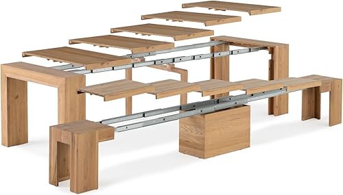Miniatura 5 de Transformer Table - Mesa de comedor extensible de madera maciza, asientos 2-12, mesa de comedor extensible, muebles que ahorran espacio, muebles de