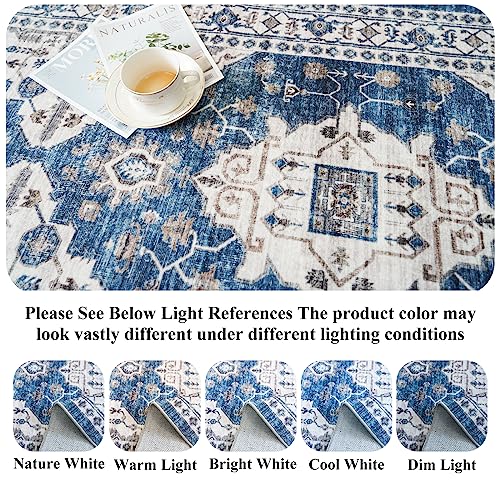 2x5 Washable Hallway Runner Rug: Indoor Farmhouse Entryway Kitchen Rugs Oriental Thin Non-Slip Water Resisitant Carpet for Bathroom Laudry Ultra Soft Floor Mat for Living Room Bedroom(2X5,Blue)