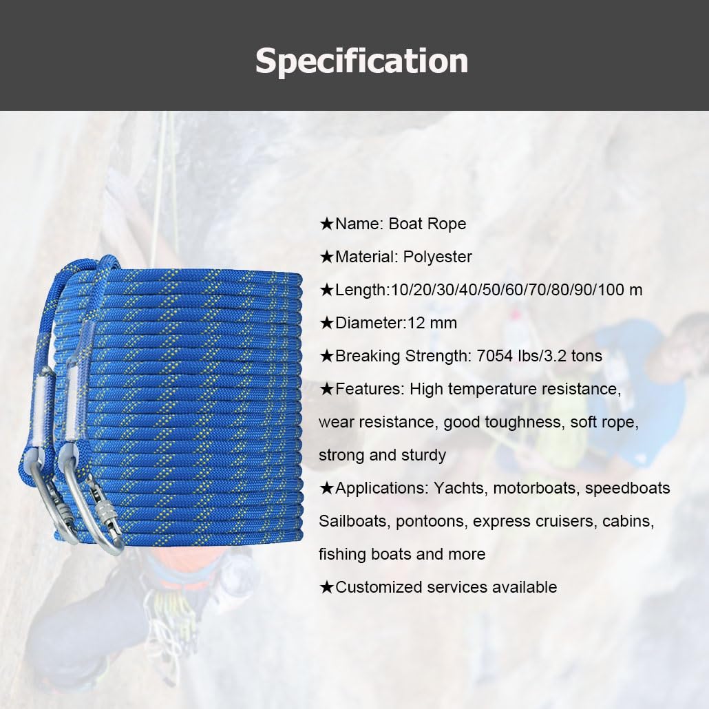 Cables de embarcación, Cabo Amarre Doble Trenzado Nylon Poliéster Azul 12mm 10-100m(50m)