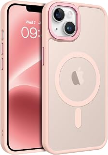 GaoBao Magnetische Schutzhülle für iPhone 13/iPhone 14, [kompatibel mit MagSafe] transparente matte Schutzhülle dünn stoßfest Rückseite robust rutschfest Case für iPhone 14 und iPhone 13, Hellrosa