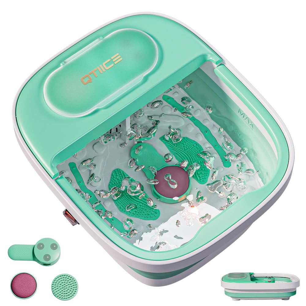 Collapsible Foot Spa and Massager with Heater,Bubble,Virbration,Red Light,Foot Bath Bowl with 3 Pedicure Attachments to Help Take Care of Your Feet(Green)