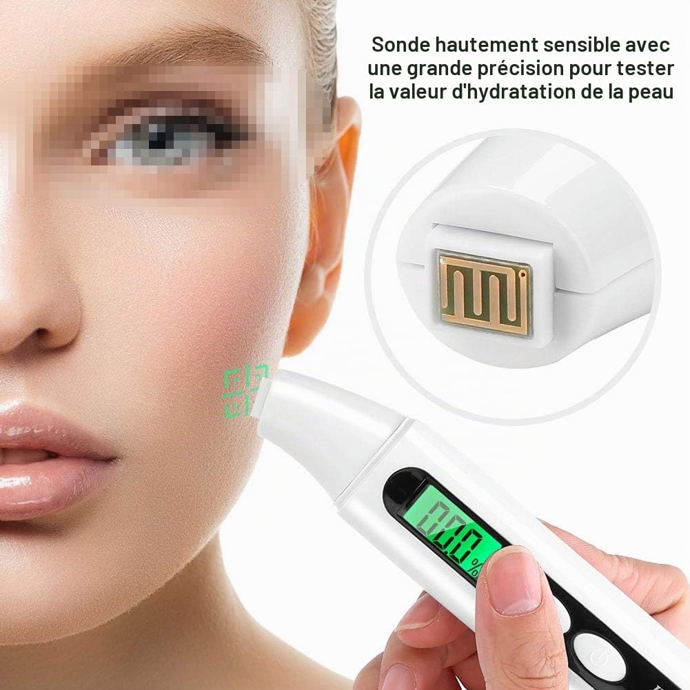 Analyseur de Peau, LCD Digital Hydratation du Visage, 0~99,9% Détecteur d'appareil de contr?Le de Moniteur d'analyseur de Peau pour la Maison, Le Salon, Les Voyages (Blanc)