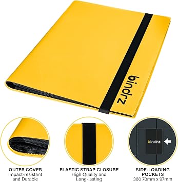bindrz 360 Ticaret Kartları için 9 Cep Askı Bağlayıcı Albümü | Yandan Yükleme Cepleri Klasörü | CCG TCG MTG ve Spor Kartları için Arşiv Güvenli Malzeme (Sarı)