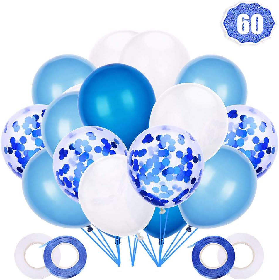 LAKIND Blue Confetti Balloons,60 Pieces 12 Inches Blue and White Confetti Balloons Latex Helium Balloons Party Supplies for Wedding Birthday Baby Shower Party Decoration(60pcs)