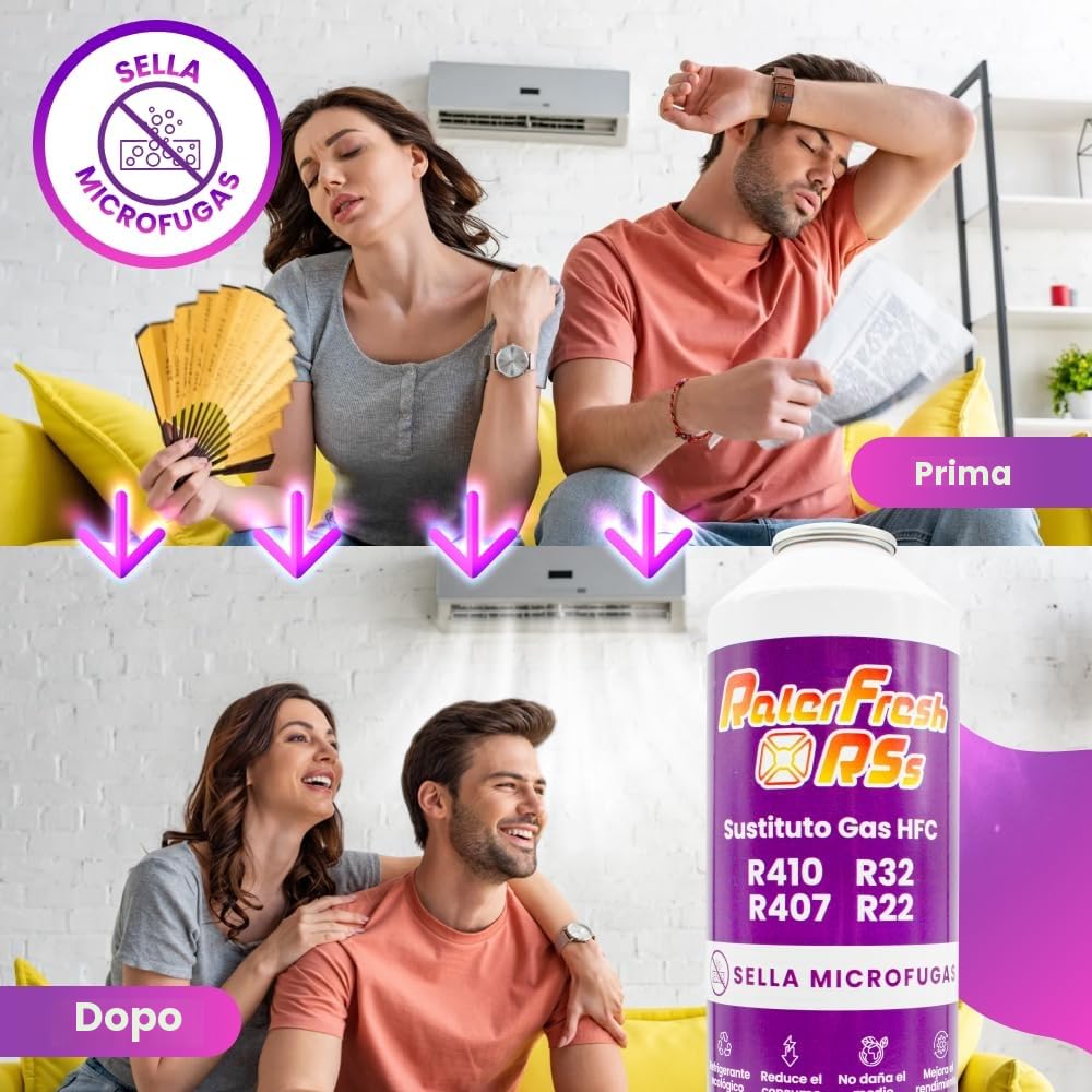 Ralerfresh RS - R410, R32, R407, R22, R22, ricarica di gas refrigerante organico per aria condizionata Split Ecologico efficiente ricarica rapida (2 bottiglie RSs)