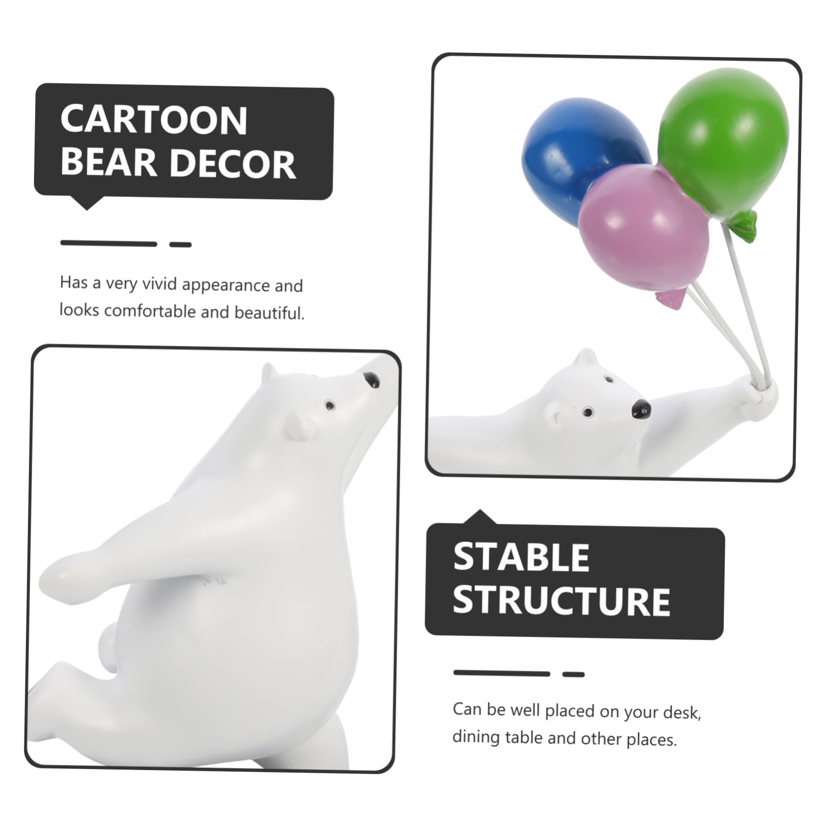 Scultura Orso in Resina a Forma di Palloncino, Decorazione da Tavolo Realistica e Vivid, Ornamento Cartone Animato per Arredo Camera e Foto Prop