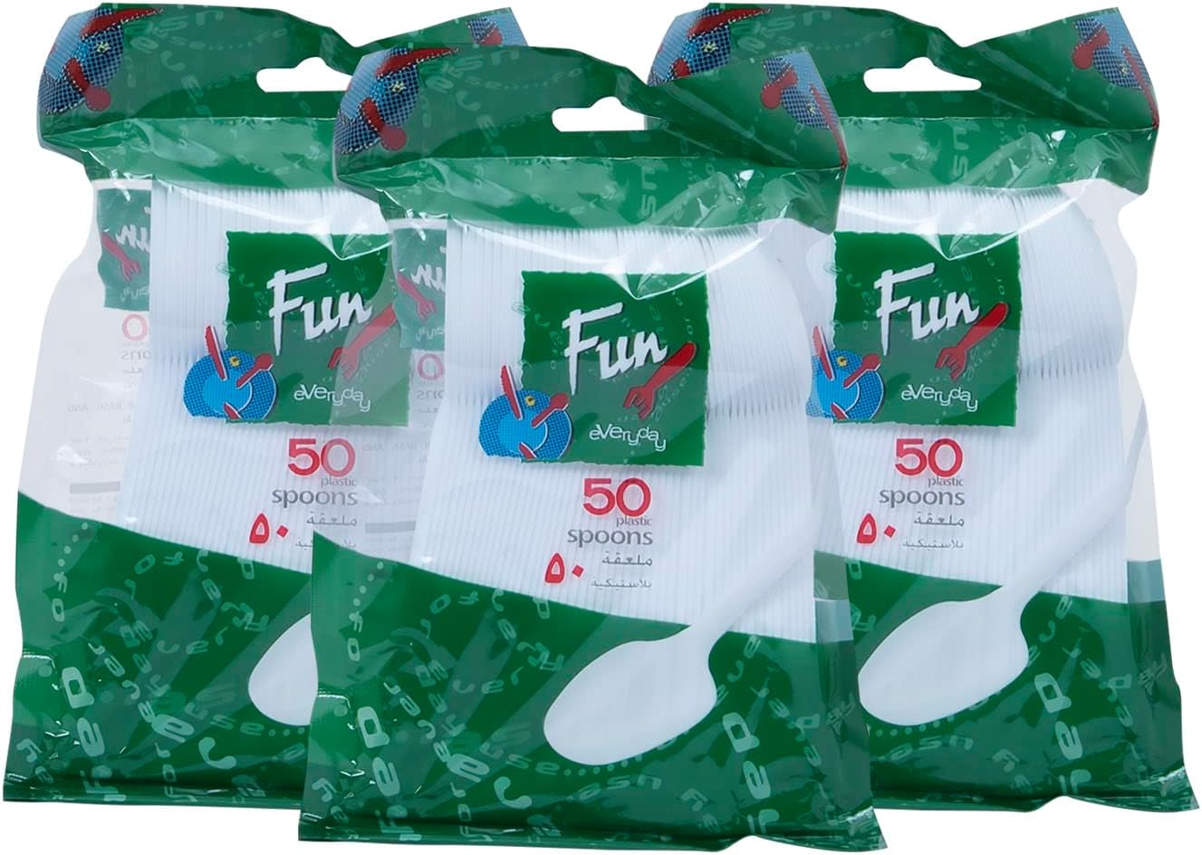 Fun Promopack Disposable Plastic Spoon Set 6.5 Inch - White - Pack Of 50 X 3